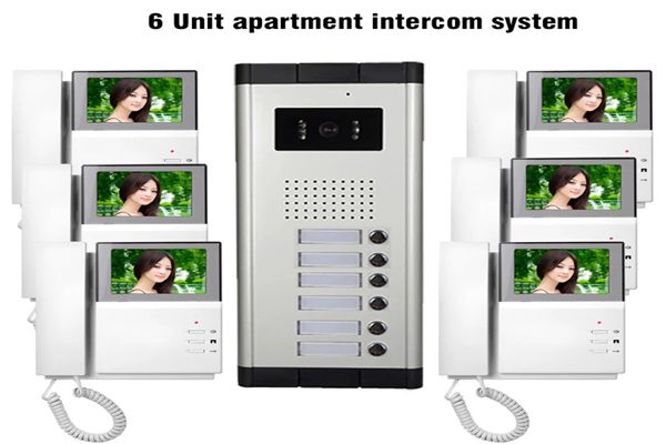 Six-unit intercom set - Entry panel with a handset in each flat, no per-call cost.